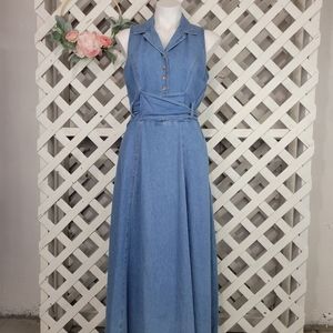 Vintage PG Collections Open Back Denim Tie Waist Midi Dress Size Small
